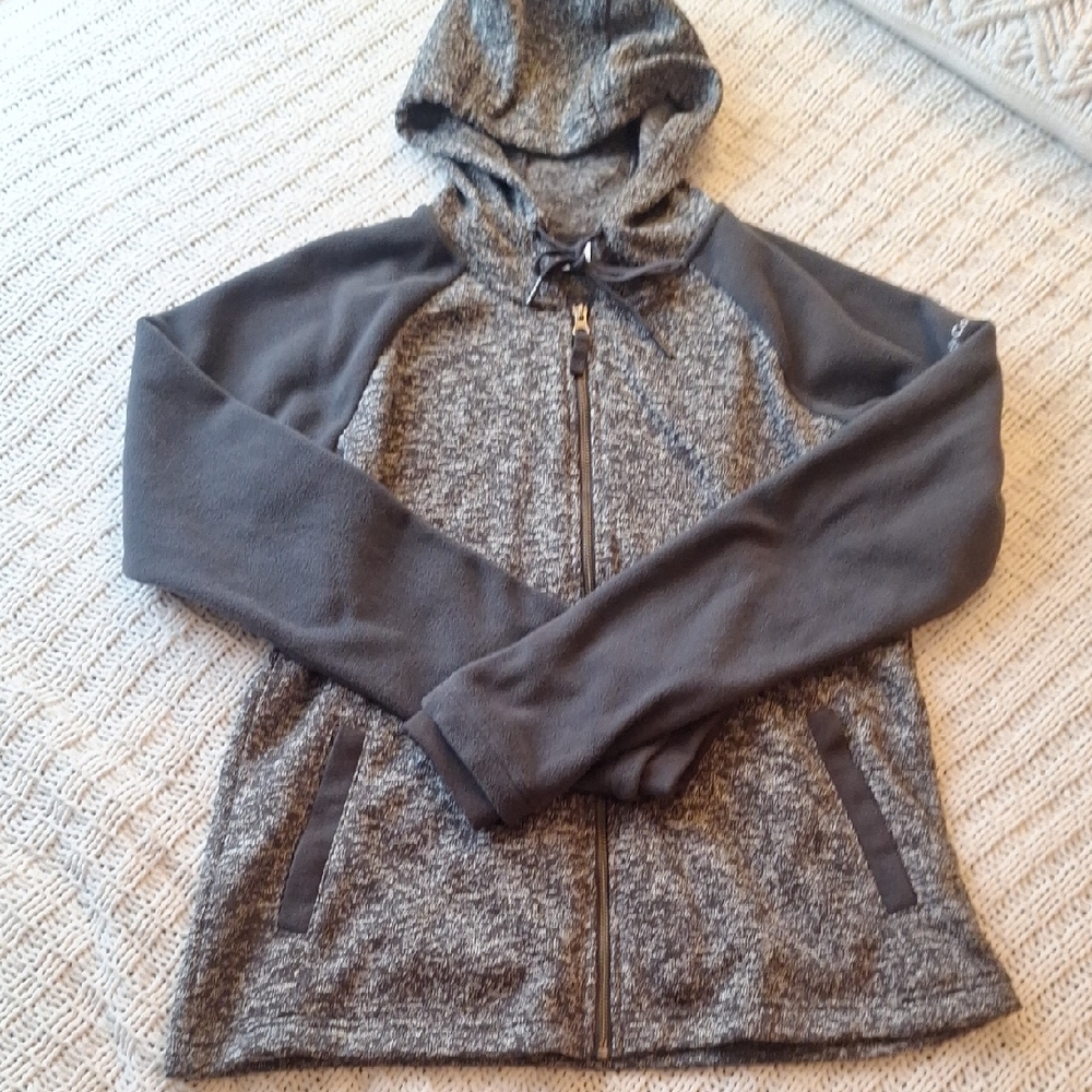 Columbia Full-Zip Gray & White Hoodie Sweatshirt Jacket Size L